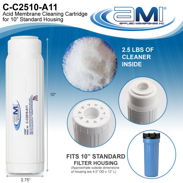 Acid RO Membrane Cleaning Cartridge | 10" Standard Size | Low pH Membrane Cleaner to Remove Scale