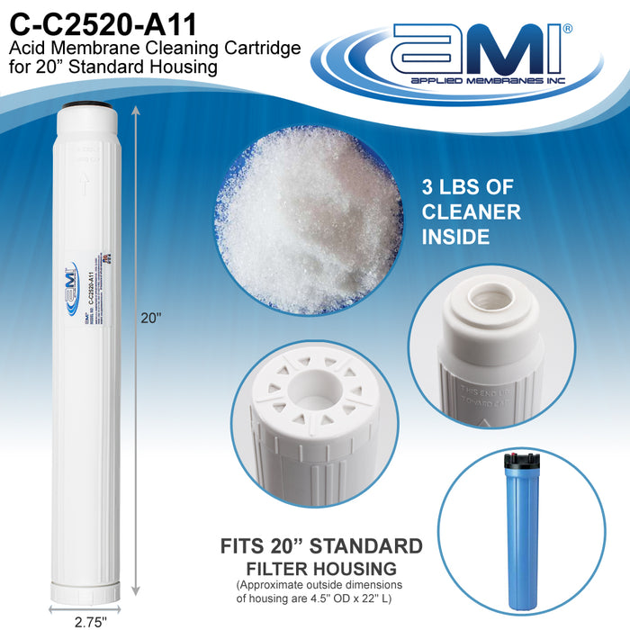 Acid RO Membrane Cleaning Cartridge | 20" Standard Size | Low pH Membrane Cleaner to Remove Scale