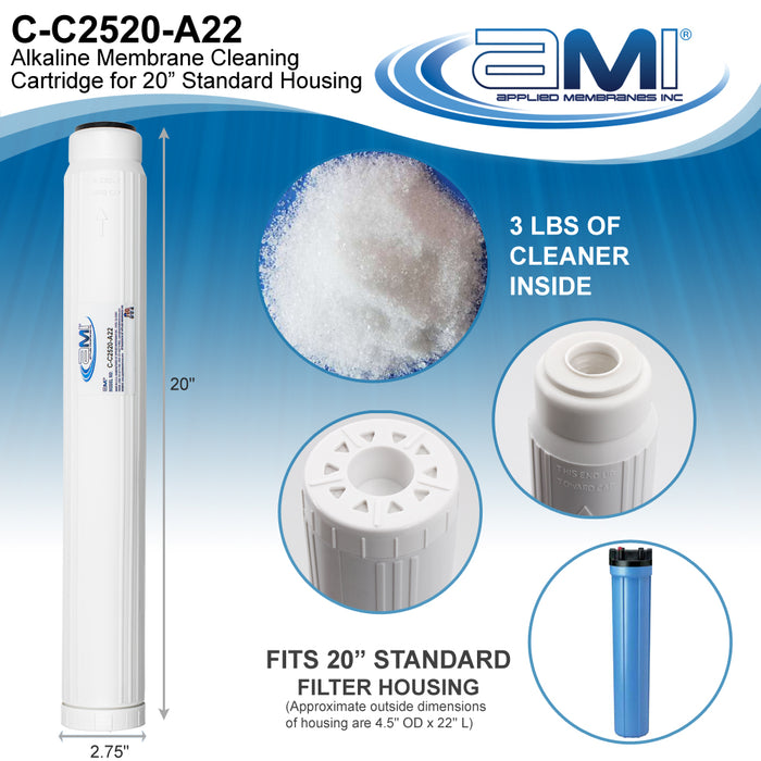 Alkaline RO Membrane Cleaning Cartridge | 20" Standard Size | High pH Membrane Cleaner for Organics