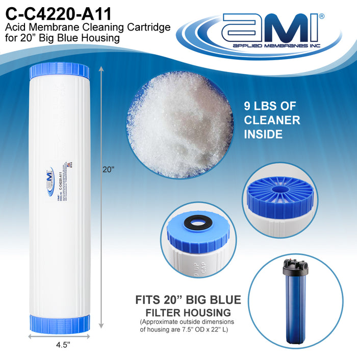 Acid RO Membrane Cleaning Cartridge | 20" Big Blue Size | Low pH Membrane Cleaner to Remove Scale