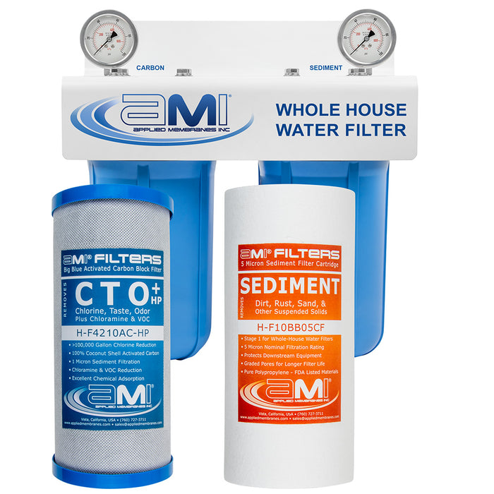 10" Big Blue 2 Stage | Whole House Water Filter System For Sediment, Chlorine & Chemical Reduction | Sediment + Carbon
