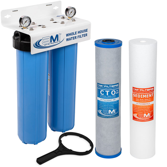 20" Big Blue 2 Stage | Whole House Water Filter System For Sediment, Chlorine & Chemical Reduction | Sediment + Carbon