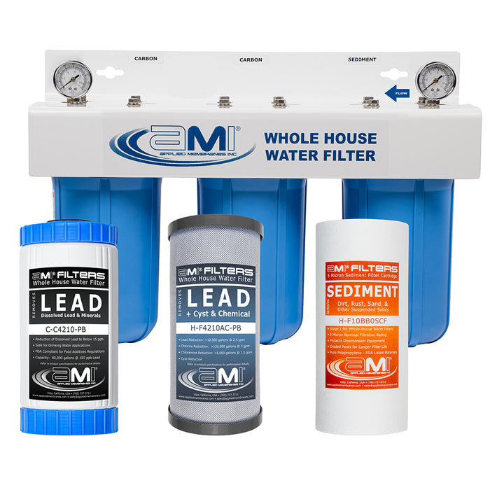 10" Big Blue 3 Stage | Whole House Water Filter System Removes Lead, Cysts, Sediment, Chlorine & Chemical Reduction
