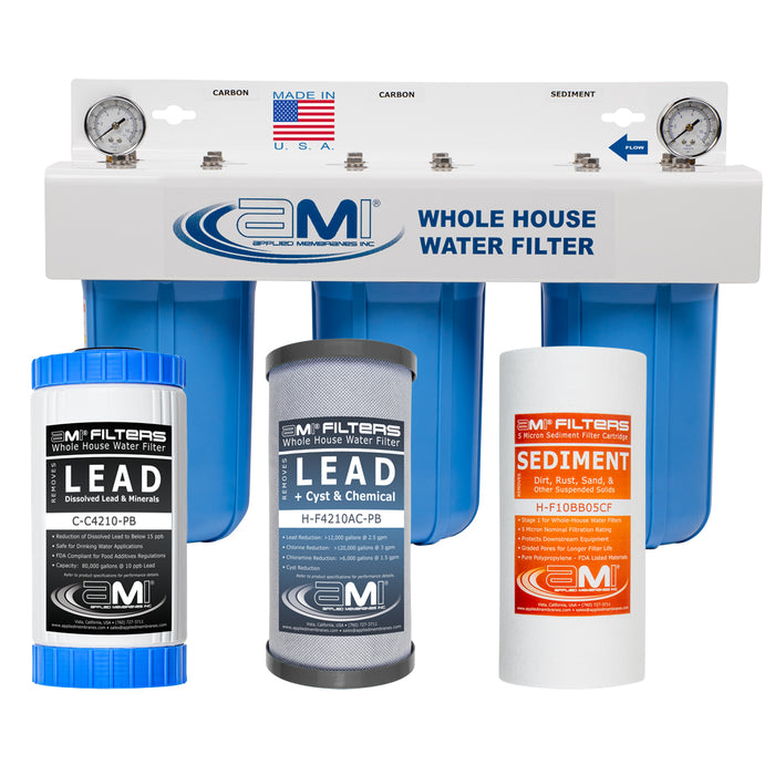 10" Big Blue 3 Stage | Whole House Water Filter System Removes Lead, Cysts, Sediment, Chlorine & Chemical Reduction