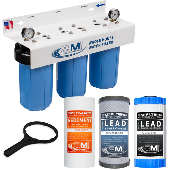 10" Big Blue 3 Stage | Whole House Water Filter System Removes Lead, Cysts, Sediment, Chlorine & Chemical Reduction