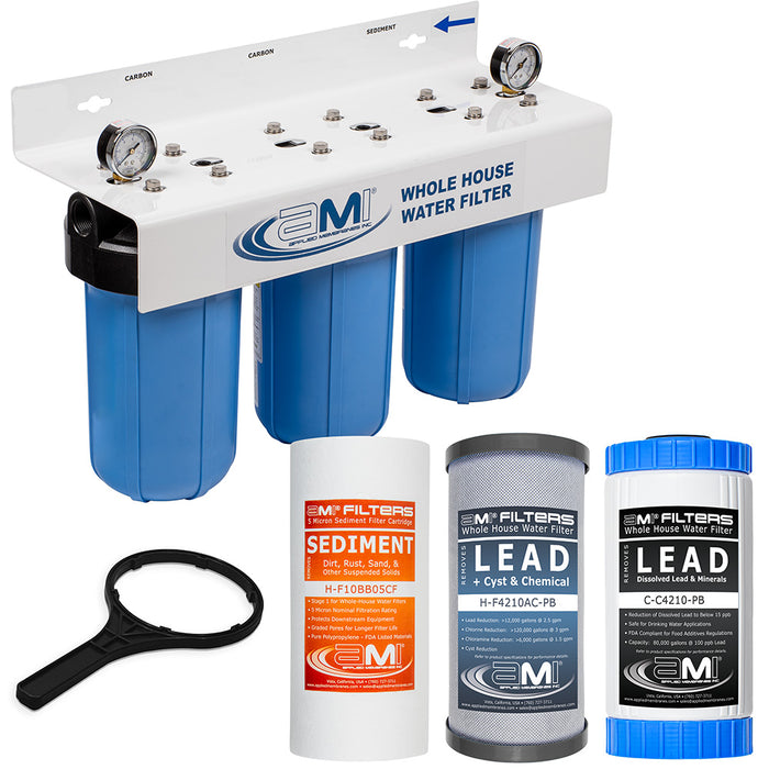 10" Big Blue 3 Stage | Whole House Water Filter System Removes Lead, Cysts, Sediment, Chlorine & Chemical Reduction