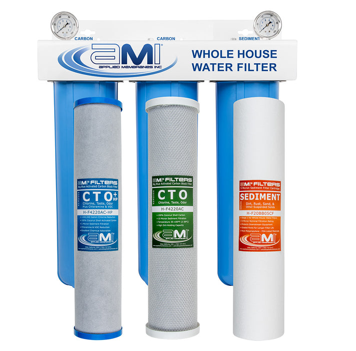 20" Big Blue 3 Stage | Whole House Water Filter System For Sediment, Chlorine & Chemical Reduction | Sediment + Carbon + Carbon