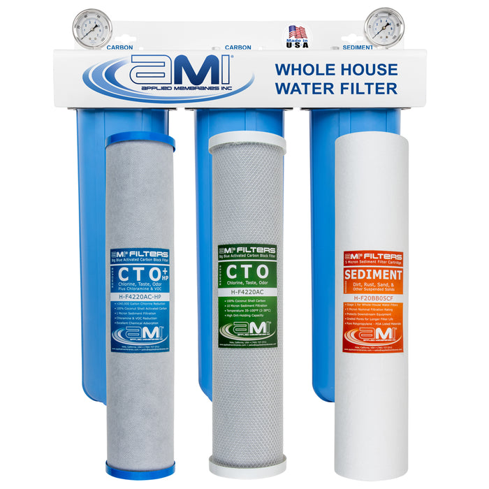 20" Big Blue 3 Stage | Whole House Water Filter System For Sediment, Chlorine & Chemical Reduction | Sediment + Carbon + Carbon