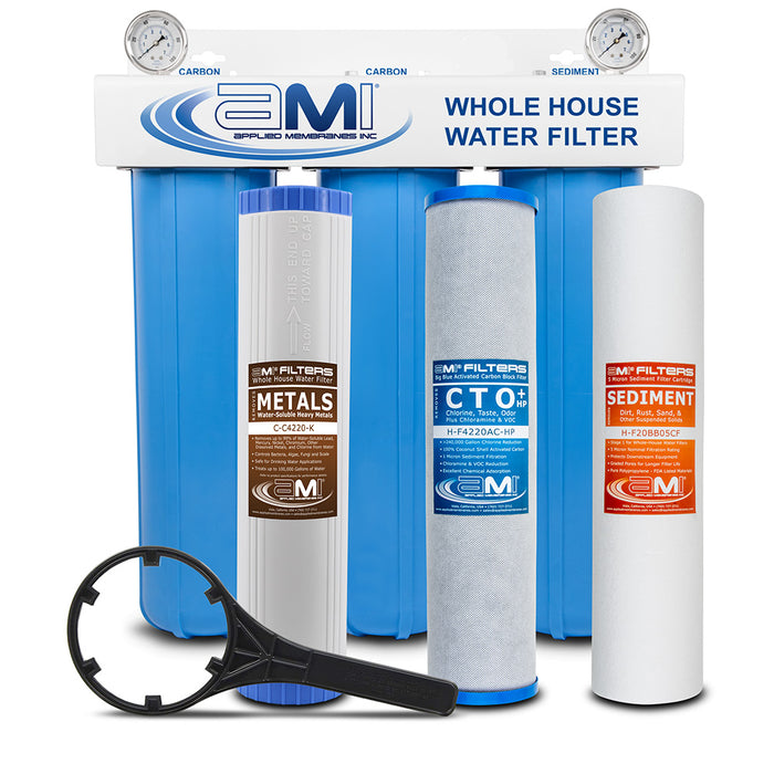 20" Big Blue 3 Stage | Whole House Water Filter System Removes Heavy Metal Toxins, Sediment, Chlorine & Chemical Reduction