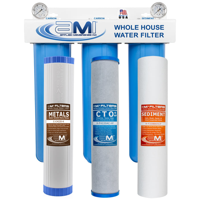 20" Big Blue 3 Stage | Whole House Water Filter System Removes Heavy Metal Toxins, Sediment, Chlorine & Chemical Reduction