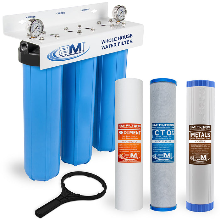 20" Big Blue 3 Stage | Whole House Water Filter System Removes Heavy Metal Toxins, Sediment, Chlorine & Chemical Reduction