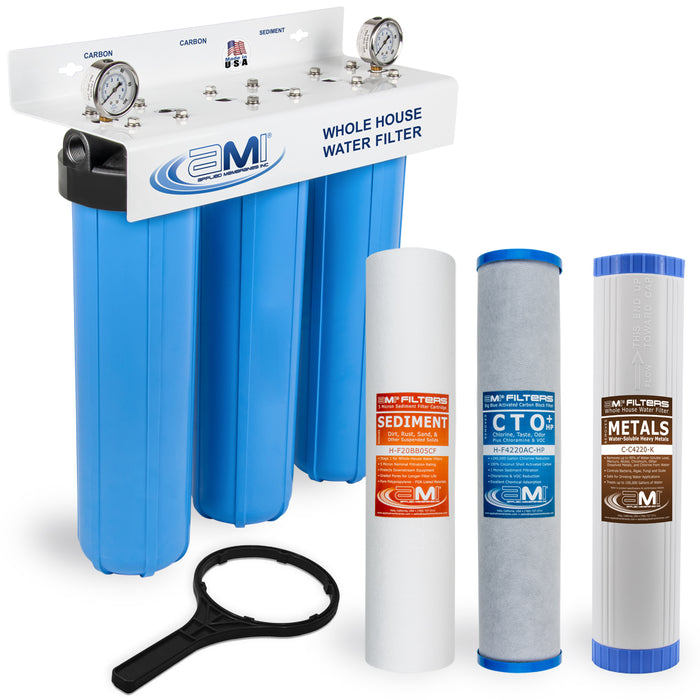 20" Big Blue 3 Stage | Whole House Water Filter System Removes Heavy Metal Toxins, Sediment, Chlorine & Chemical Reduction