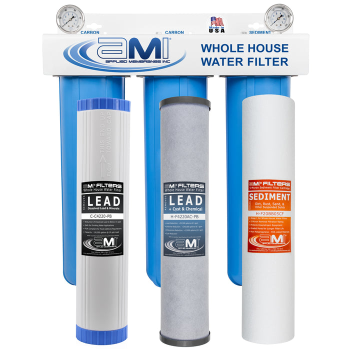 Whole House Water Filter System Removes Lead, Chlorine, Chemicals, Sediment | 20" Big Blue 3-Stage