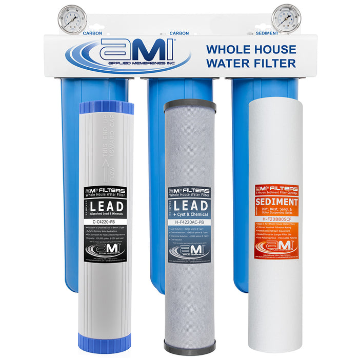 20" Big Blue 3-Stage | Whole House Water Filter System Removes Lead, Chlorine, Chemicals, Sediment