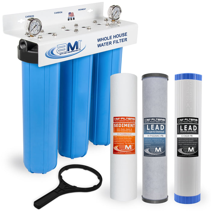 Whole House Water Filter System Removes Lead, Chlorine, Chemicals, Sediment | 20" Big Blue 3-Stage