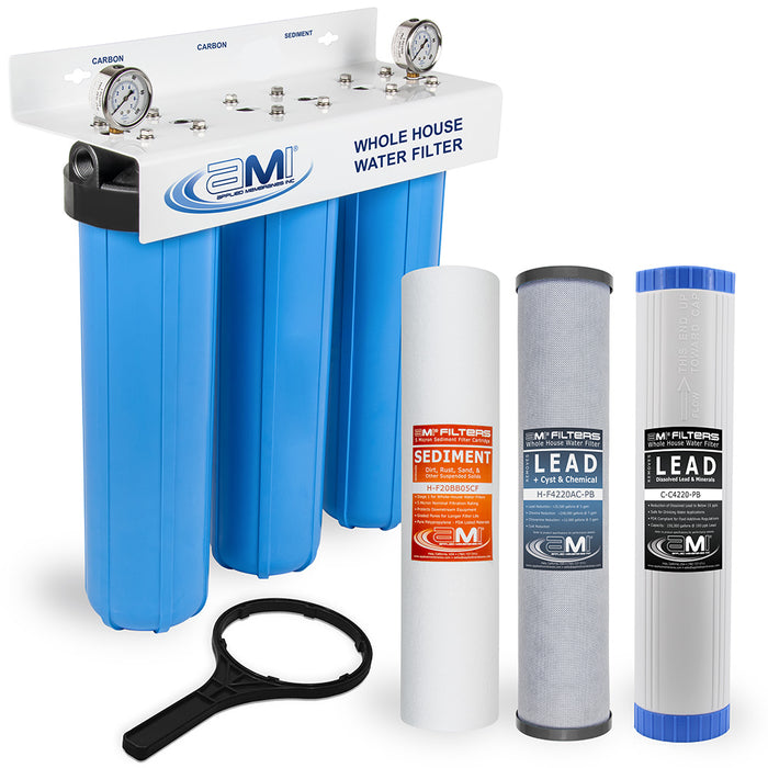 20" Big Blue 3-Stage | Whole House Water Filter System Removes Lead, Chlorine, Chemicals, Sediment