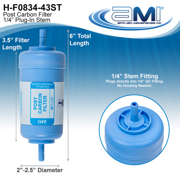 AMI In-Line Carbon Filter for Water Filtration | 2" Dia. x 3.5" Length |1/4" Stem