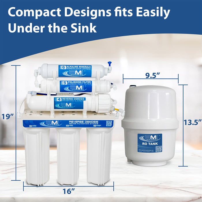 50 GPD RO System with Alkaline Minerals for Home Drinking Water | 6 Stage RO System