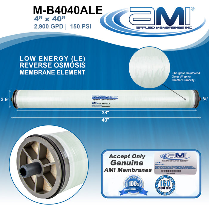 4" x 40" | 2,900 GPD  at 150 PSI | FRP Wrapped | Low Energy Commercial RO Membrane | Applied Membranes