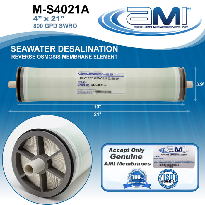 4"x21" | 800 GPD | 99.6% Salt Rejection | Watermaker Seawater RO Membrane | Applied Membranes
