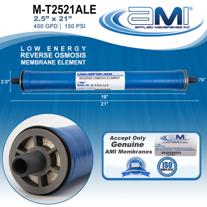 2.5” x 21” | 450 GPD | 150 PSI | Low Energy RO Membrane | Applied Membranes