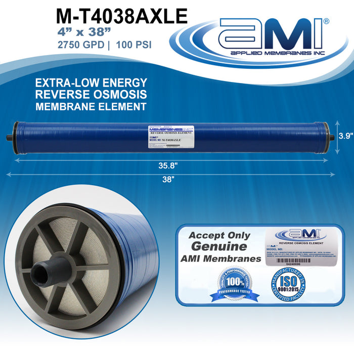 4" x 38" | 2,750 GPD | 100 PSI |  XLE Extra-Low Energy RO Membrane | Applied Membranes