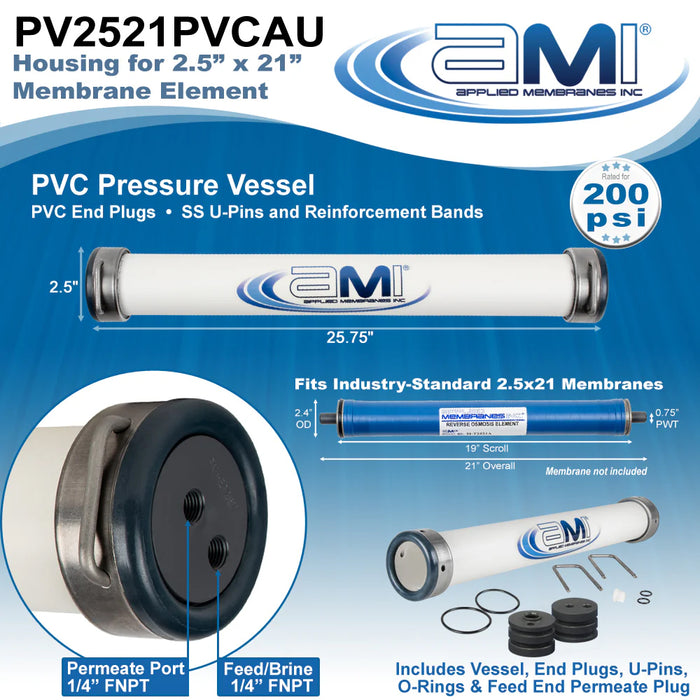 2.5x21 PVC Membrane Housing Pressure Vessel for RO Membrane