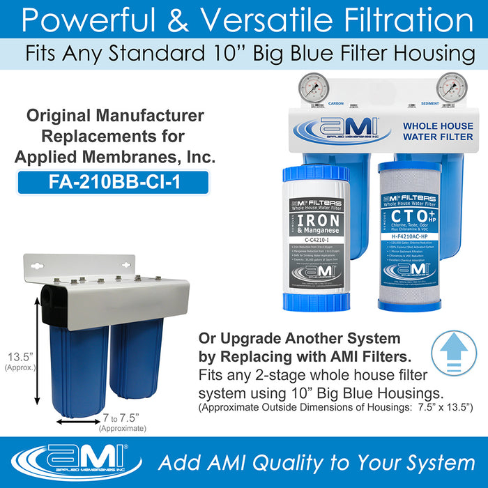 Replacement Filter Pack for Whole House Iron Manganese & Carbon Water Filtration System | 10" 2-Stage