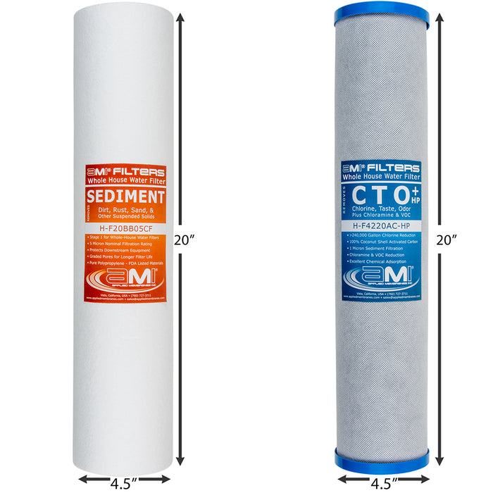 Replacement Filter Pack for Whole House Carbon & Sediment Water Filtration System | 20" 2-Stage