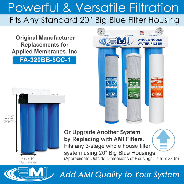 Replacement Filter Pack for Whole House Carbon & Sediment Water Filtration System | 20" 3-Stage