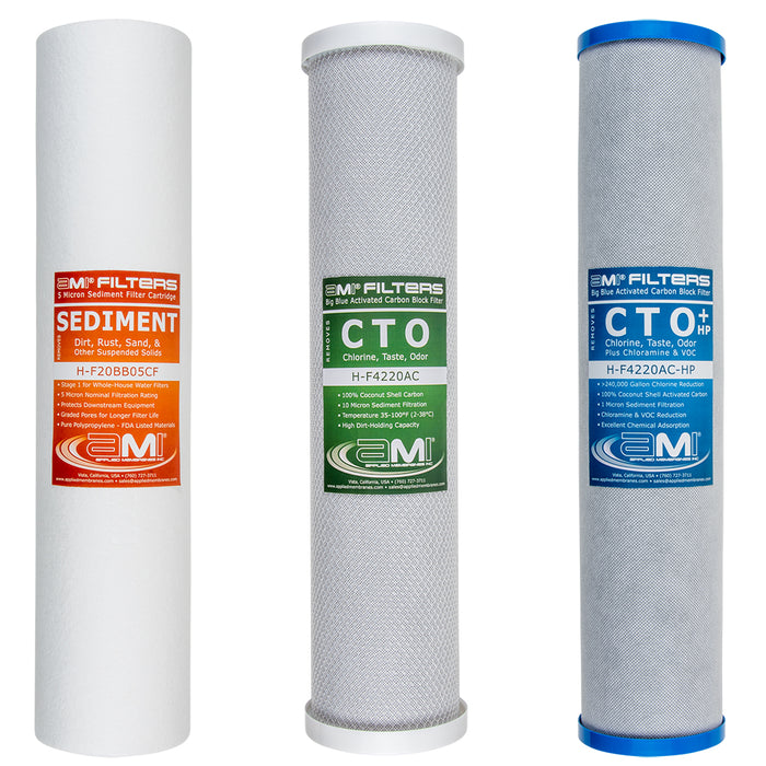 Replacement Filter Pack for Whole House Carbon & Sediment Water Filtration System | 20" 3-Stage