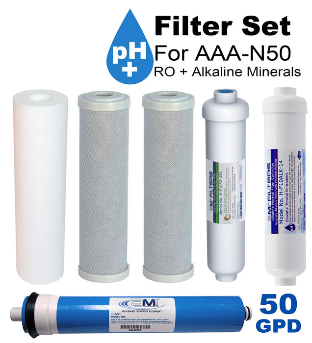 Replacement Filter & Membrane Kit for 50 GPD RO + Alkaline  | Annual Service Pack