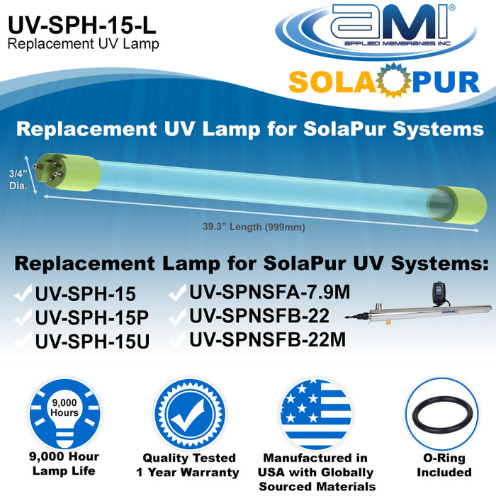 UV Lamp Replacement for Solapur UV-SPH-15 Ultraviolet Water Treatment Systems