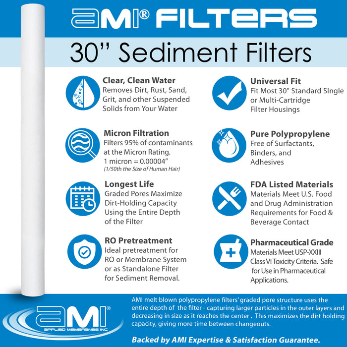 30" Sediment Water Filter | 5 Micron Filtration Rating | Melt-Blown Polypropylene Depth Filter