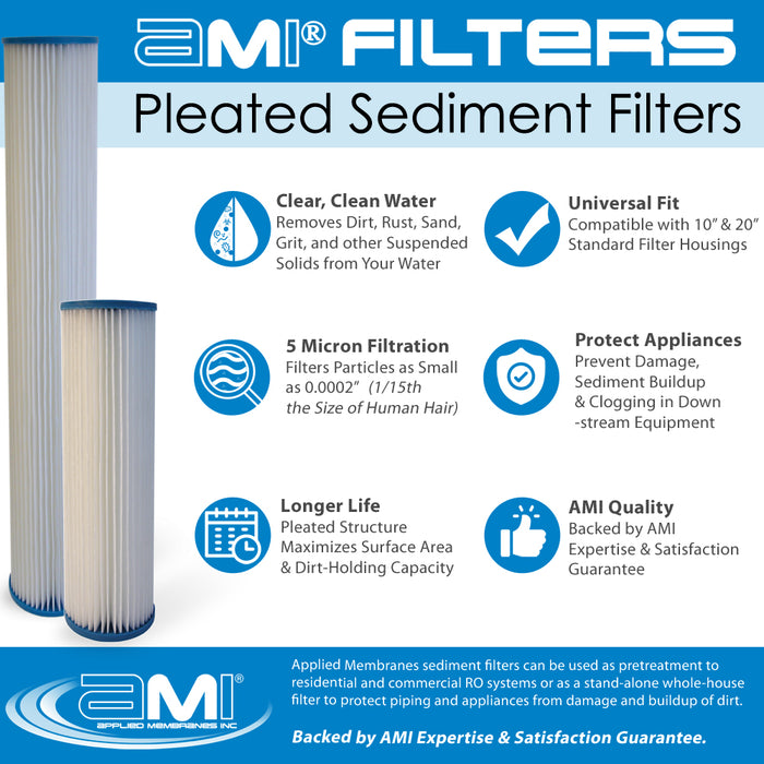 Pleated Sediment Water Filter | 20" Standard | 5 Micron Water Filtration Rating