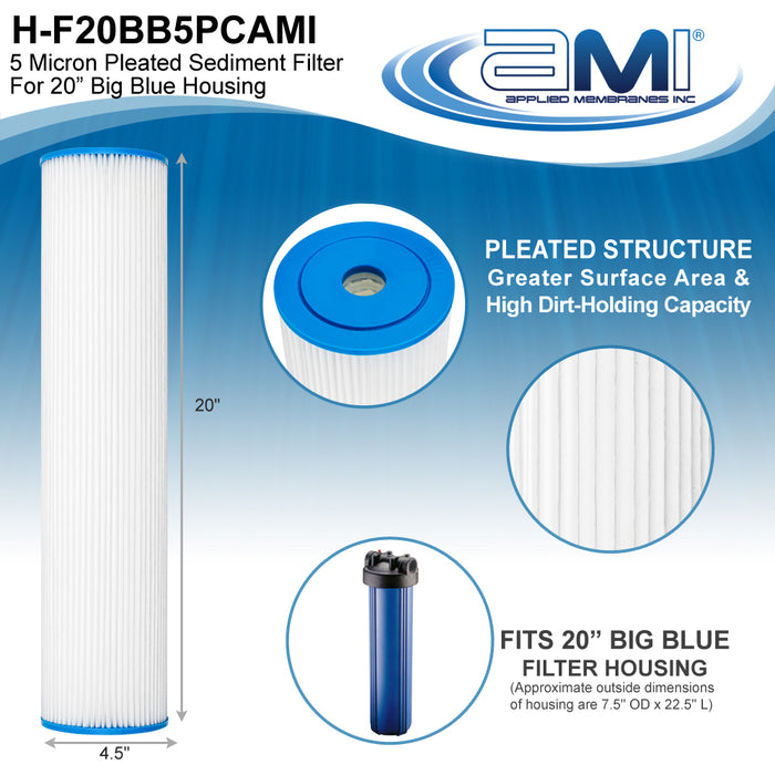 Pleated Sediment Water Filter | 20" Big Blue | 5 Micron Water Filtration Rating