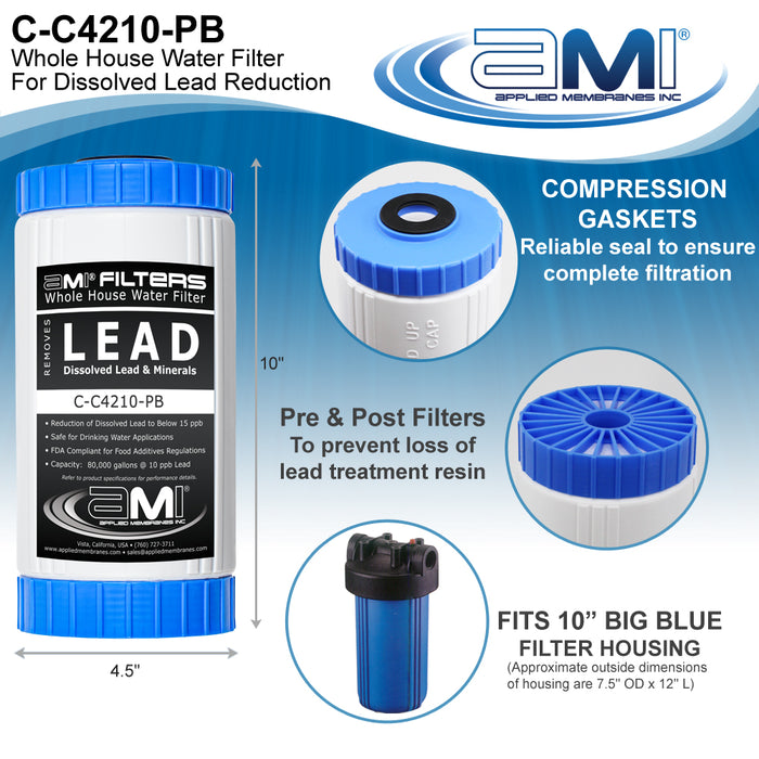 Dissolved Lead 4.5x10" | Lead Reducing Filter Cartridge for Whole House | For 10" Big Blue Housing