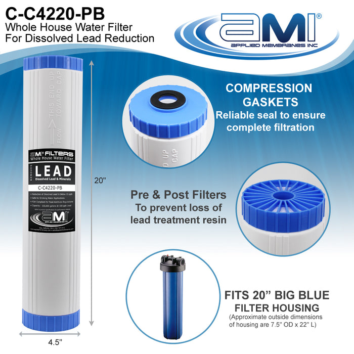 Dissolved Lead 4.5x20" | Lead Reducing Filter Cartridge for Whole House | For 20" Big Blue Housing