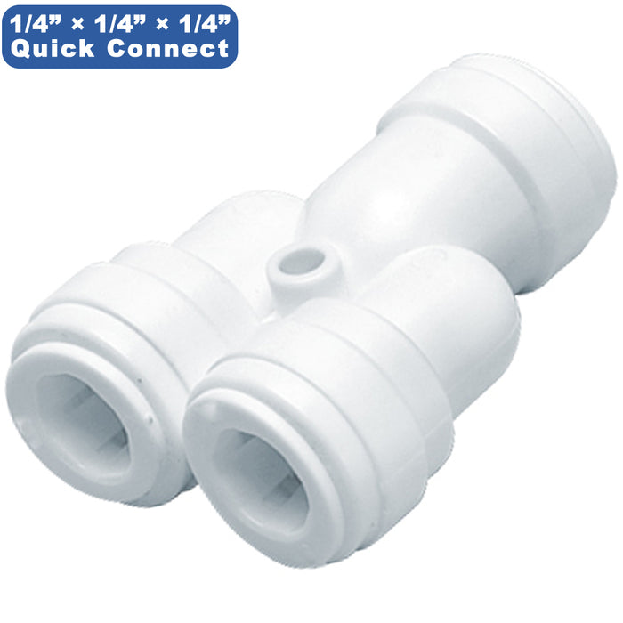 Two-Way Splitter Fitting | 1/4" Quick-Connect  All-Sides | Y-Fitting for Water Treatment System