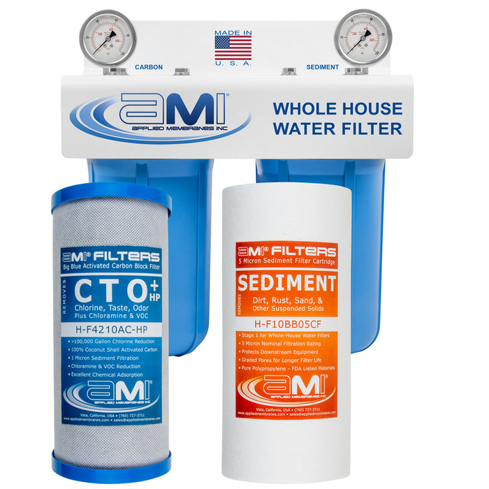 10" Big Blue 2 Stage | Whole House Water Filter System For Sediment, Chlorine & Chemical Reduction | Sediment + Carbon