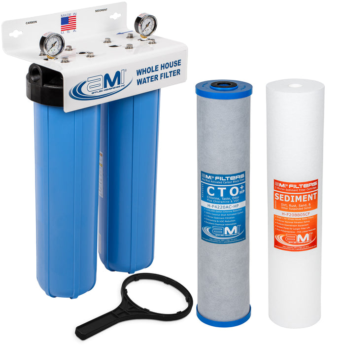 20" Big Blue 2 Stage | Whole House Water Filter System For Sediment, Chlorine & Chemical Reduction | Sediment + Carbon