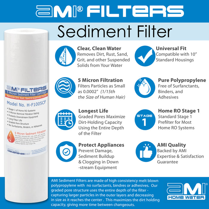 10" Sediment Water Filter | 5 Micron Filtration Rating | Melt-Blown Polypropylene Depth Filter