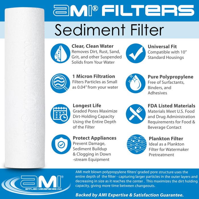 10" Sediment Water Filter | 100 Micron Filtration Rating | Melt-Blown Polypropylene Depth Filter