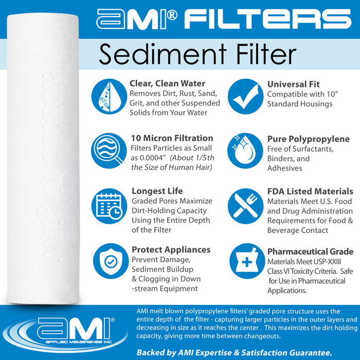 10" Sediment Water Filter | 10 Micron Filtration Rating | Melt-Blown Polypropylene Depth Filter