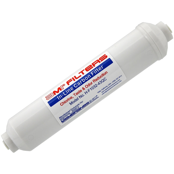 AMI In-Line Carbon Filter for Water Filtration | 2.5" Dia. x 10" Length | 1/4" Quick Connect