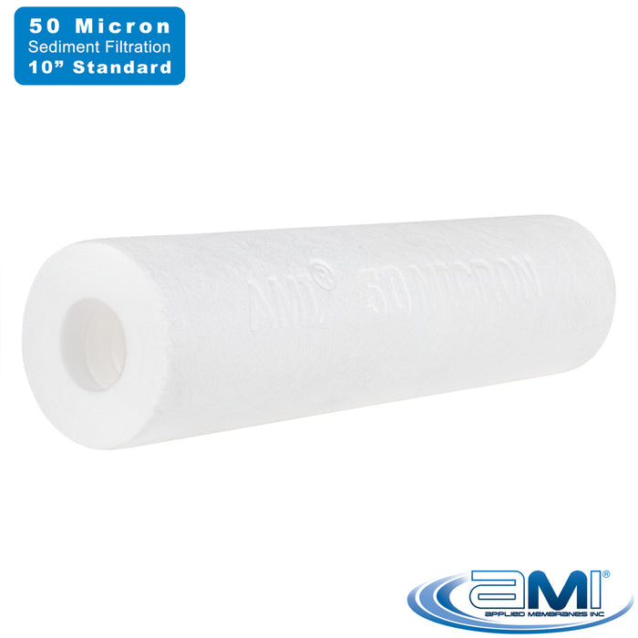 10" Sediment Water Filter | 50 Micron Filtration Rating | Melt-Blown Polypropylene Depth Filter