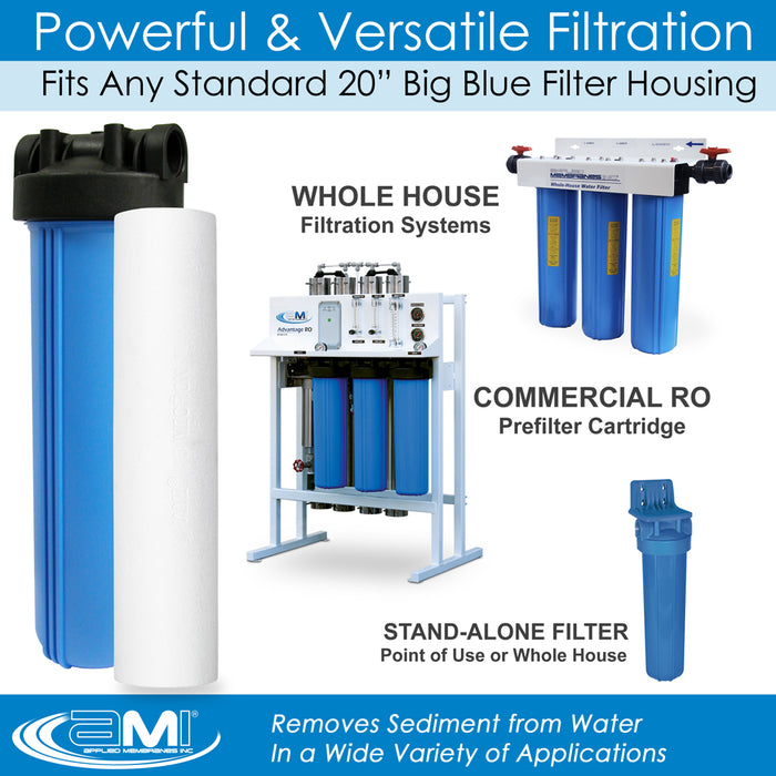 20" Big Blue Sediment Water Filter | 5 Micron Filtration Rating | Melt-Blown Polypropylene Depth Filter