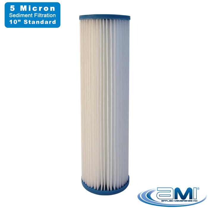 Pleated Sediment Water Filter | 10" Standard | 5 Micron Water Filtration Rating