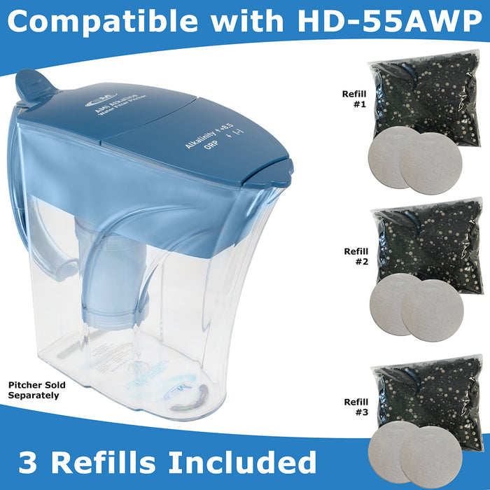 Alkaline Filter Refill Kit | 3 Pack | for AMI Alkaline Water Pitcher Filter HD-55AWP