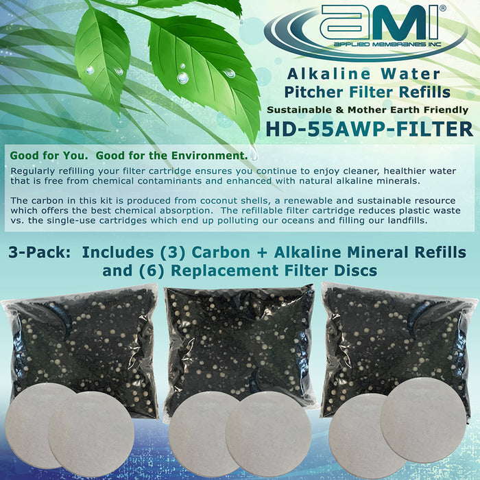 Alkaline Filter Refill Kit | 3 Pack | for AMI Alkaline Water Pitcher Filter HD-55AWP